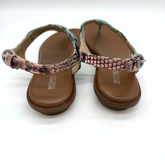 Michael Kors Women's MK‎ Logo Plate Sandal 7 Thong Turquoise Brown Reptile - Picture 4 of 6